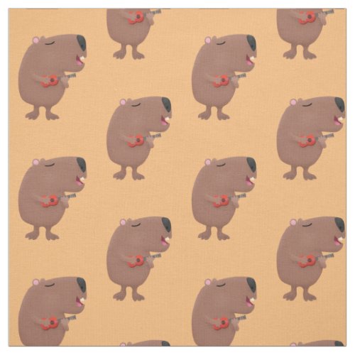 Cute singing capybara ukulele cartoon illustration fabric