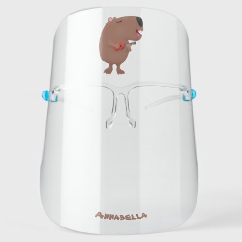 Cute singing capybara ukulele cartoon illustration face shield