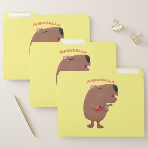 Cute singing capybara ukulele cartoon illustration file folder