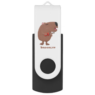 Cute singing capybara ukulele cartoon illustration flash drive