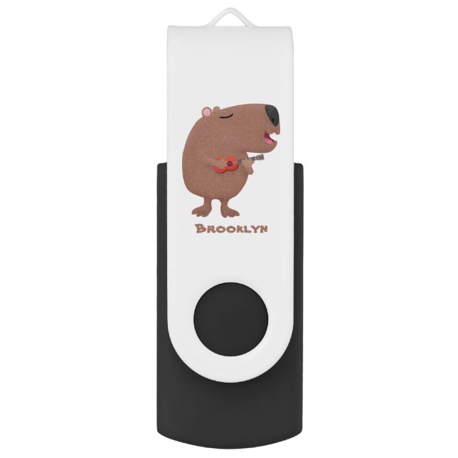 Cute singing capybara ukulele cartoon illustration flash drive (Front Vertical)