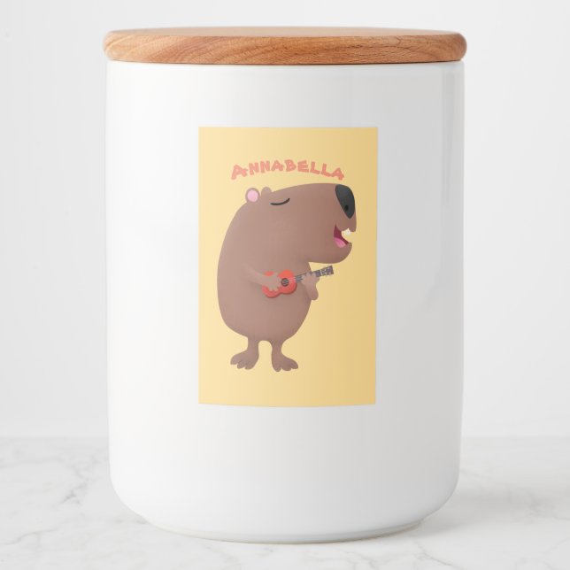 Cute singing capybara ukulele cartoon illustration food label (Front)