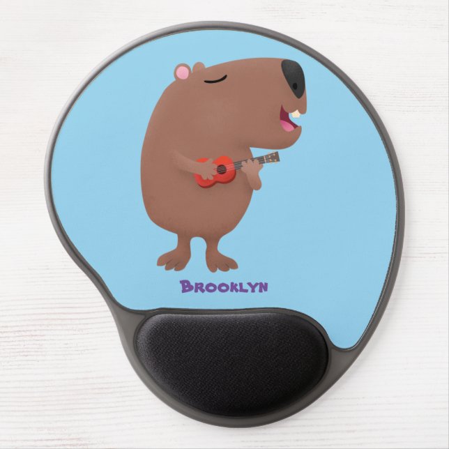 Cute singing capybara ukulele cartoon illustration gel mouse pad (Front)
