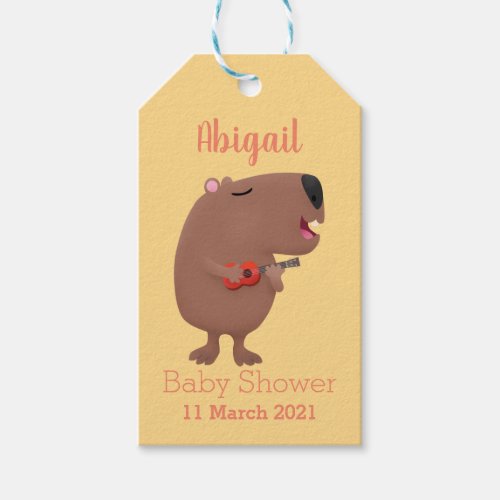 Cute singing capybara ukulele cartoon illustration gift tags