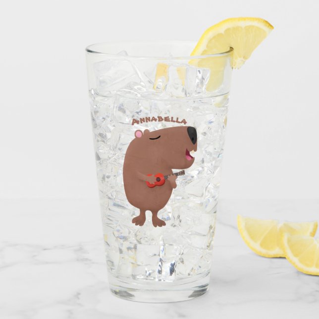 Cute singing capybara ukulele cartoon illustration glass (Back Ice)
