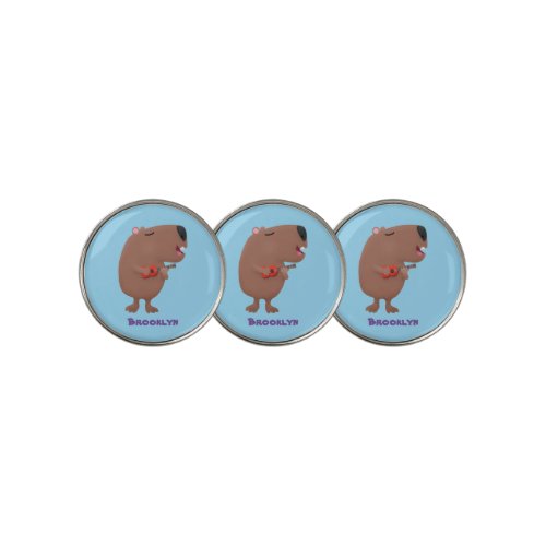 Cute singing capybara ukulele cartoon illustration golf ball marker