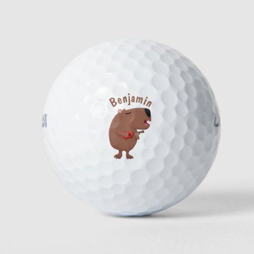 Cute singing capybara ukulele cartoon illustration golf balls