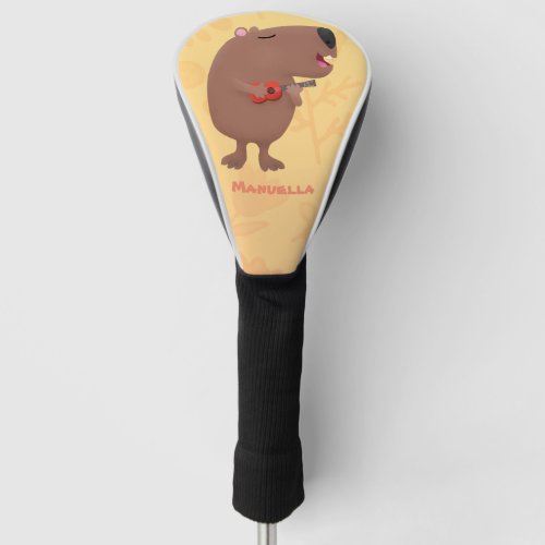 Cute singing capybara ukulele cartoon illustration golf head cover