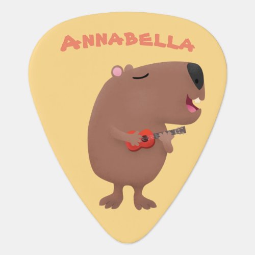 Cute singing capybara ukulele cartoon illustration guitar pick