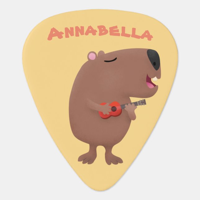 Cute singing capybara ukulele cartoon illustration guitar pick (Front)