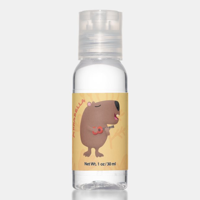 Cute singing capybara ukulele cartoon illustration hand sanitizer (Front)
