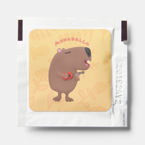 Cute singing capybara ukulele cartoon illustration hand sanitizer packet