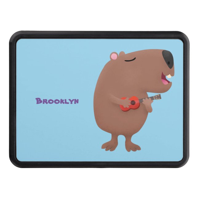 Cute singing capybara ukulele cartoon illustration hitch cover (Front)