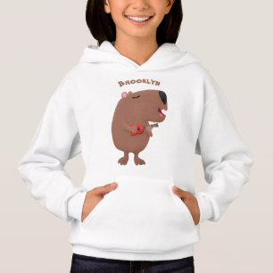 Cute singing capybara ukulele cartoon illustration hoodie