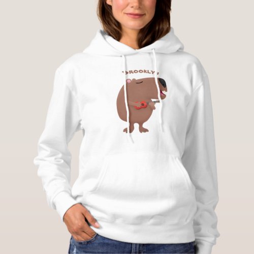 Cute singing capybara ukulele cartoon illustration hoodie