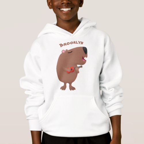 Cute singing capybara ukulele cartoon illustration hoodie