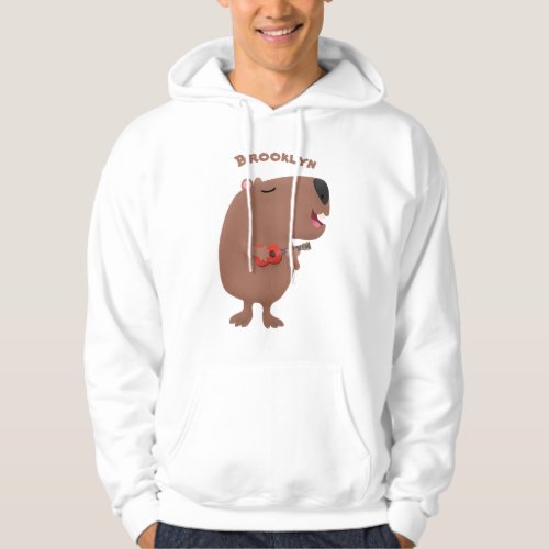 Cute singing capybara ukulele cartoon illustration hoodie