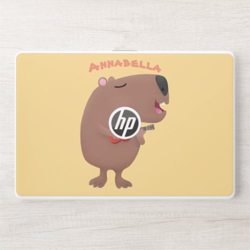 Cute singing capybara ukulele cartoon illustration HP laptop skin