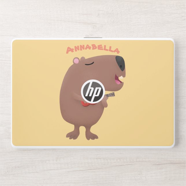 Cute singing capybara ukulele cartoon illustration HP laptop skin (Front)