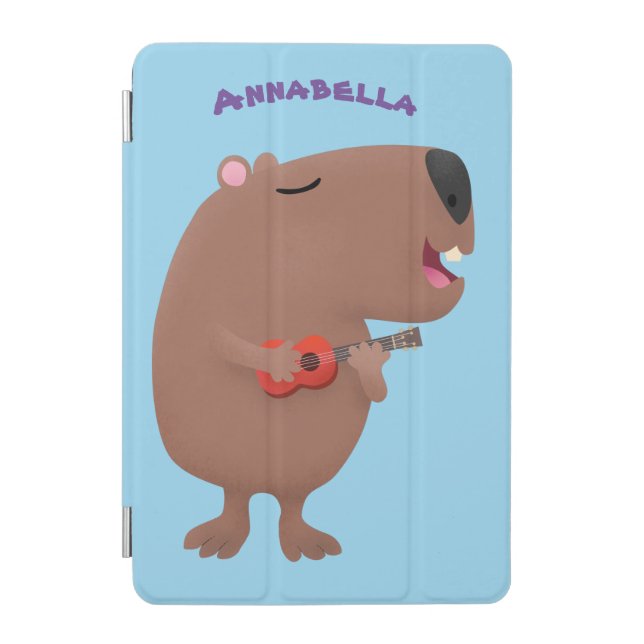 Cute singing capybara ukulele cartoon illustration iPad mini cover (Front)