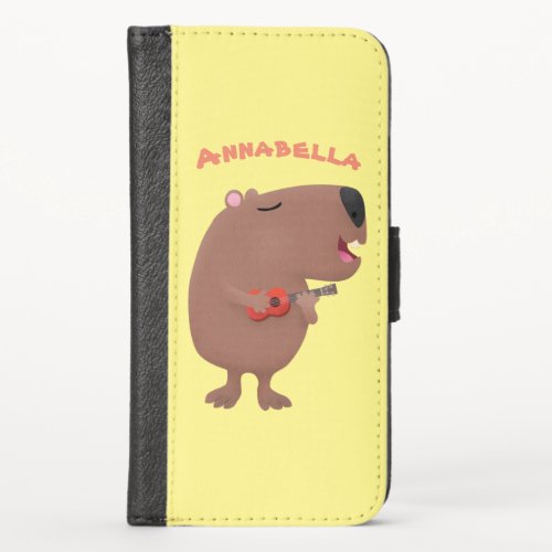 Cute singing capybara ukulele cartoon illustration iPhone x wallet case