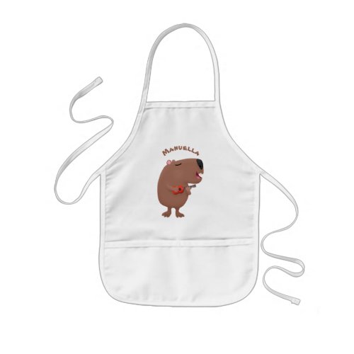 Cute singing capybara ukulele cartoon illustration kids apron