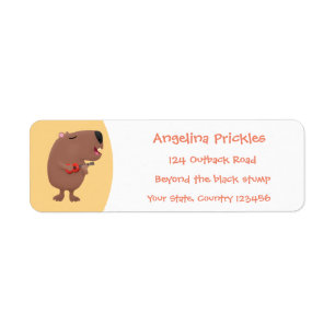 Cute singing capybara ukulele cartoon illustration label