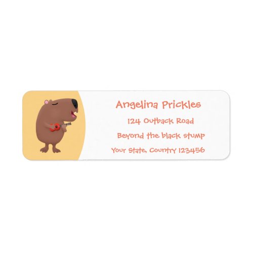 Cute singing capybara ukulele cartoon illustration label