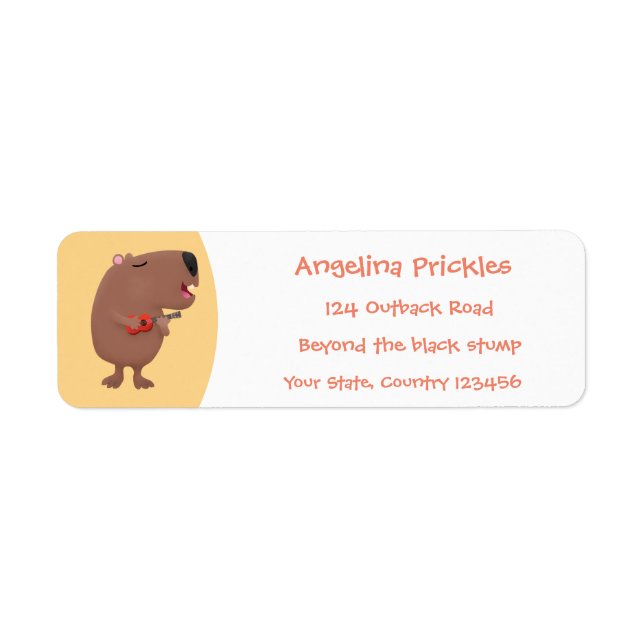 Cute singing capybara ukulele cartoon illustration label (Front)