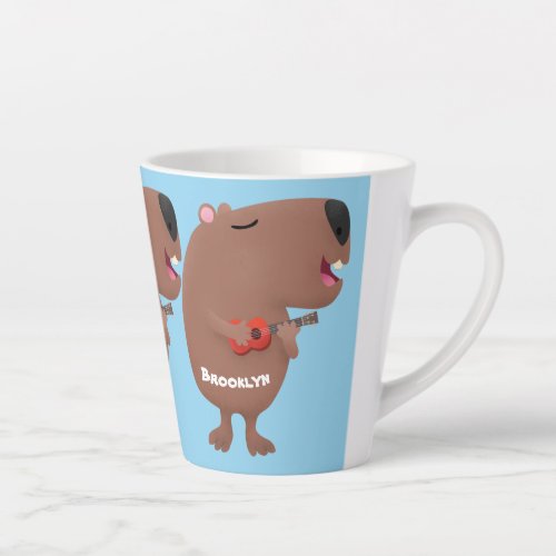 Cute singing capybara ukulele cartoon illustration latte mug