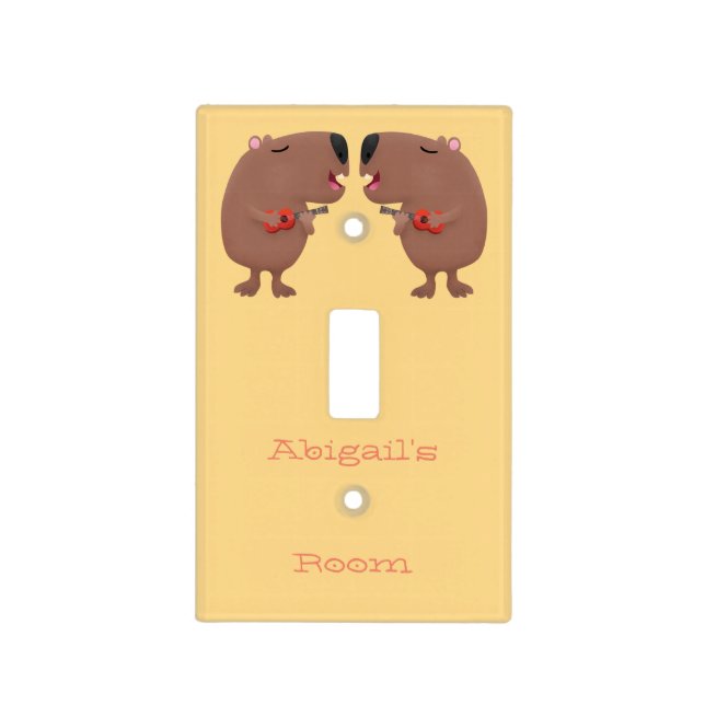 Cute singing capybara ukulele cartoon illustration light switch cover (Front)