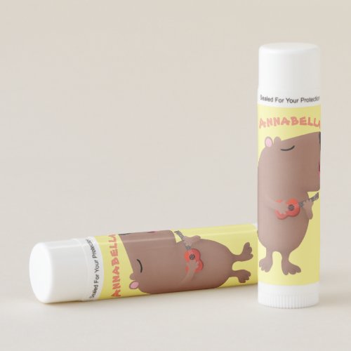 Cute singing capybara ukulele cartoon illustration lip balm