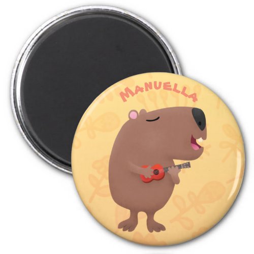 Cute singing capybara ukulele cartoon illustration magnet
