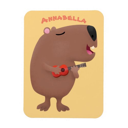 Cute singing capybara ukulele cartoon illustration magnet