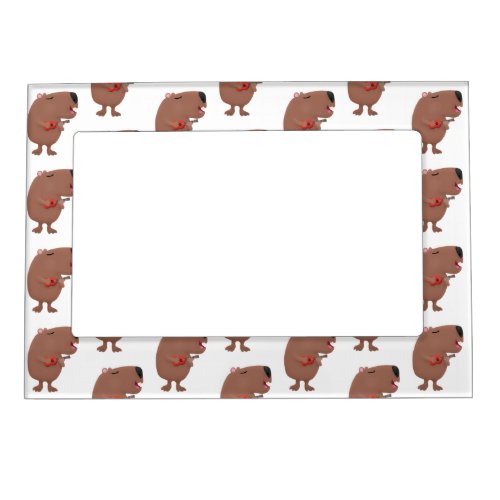 Cute singing capybara ukulele cartoon illustration magnetic frame