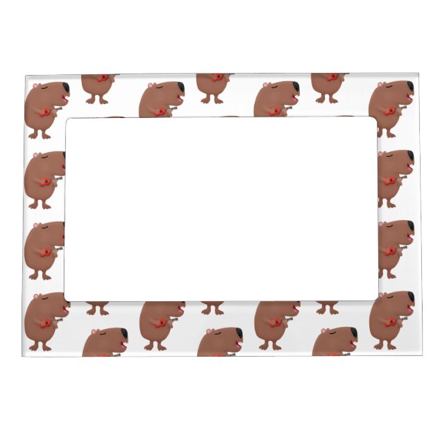 Cute singing capybara ukulele cartoon illustration magnetic frame (Front)