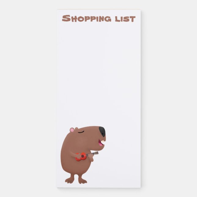 Cute singing capybara ukulele cartoon illustration magnetic notepad (Front)