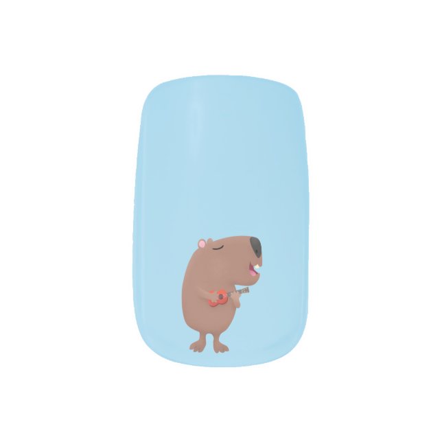 Cute singing capybara ukulele cartoon illustration minx nail art (Left Thumb)