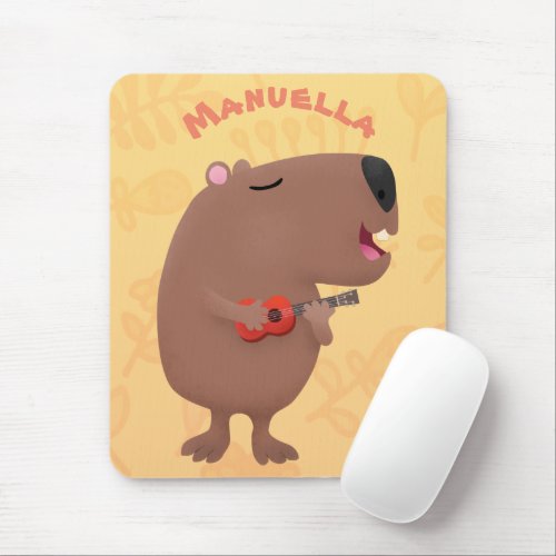 Cute singing capybara ukulele cartoon illustration mouse pad