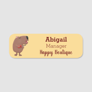 Cute singing capybara ukulele cartoon illustration name tag