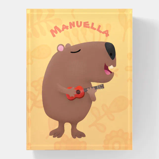 Cute singing capybara ukulele cartoon illustration paperweight Zazzle