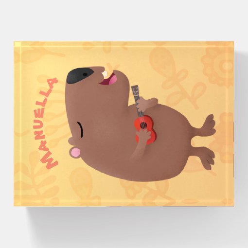 Cute singing capybara ukulele cartoon illustration paperweight Zazzle