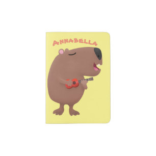 Cute singing capybara ukulele cartoon illustration passport holder