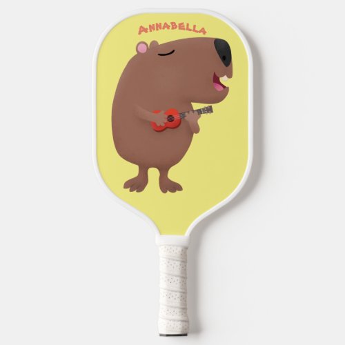 Cute singing capybara ukulele cartoon illustration pickleball paddle