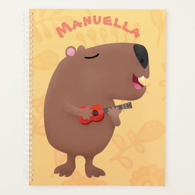 Cute singing capybara ukulele cartoon illustration planner (Front)