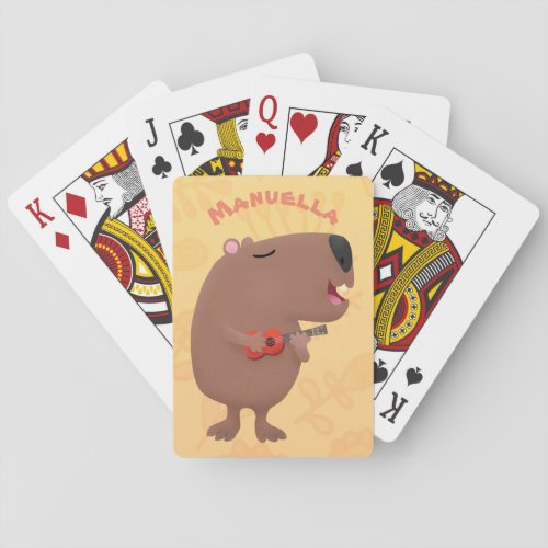 Cute singing capybara ukulele cartoon illustration playing cards