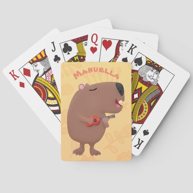 Cute singing capybara ukulele cartoon illustration poker cards (Back)