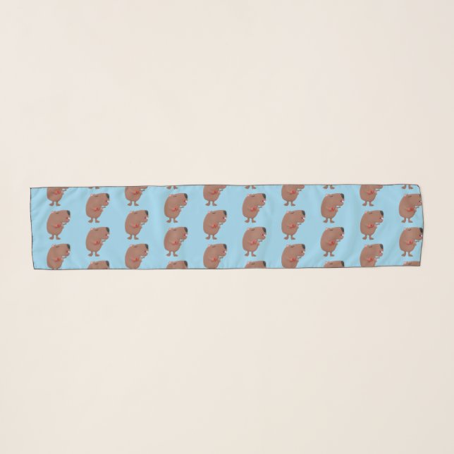 Cute singing capybara ukulele cartoon illustration scarf (Front (Horizontal))