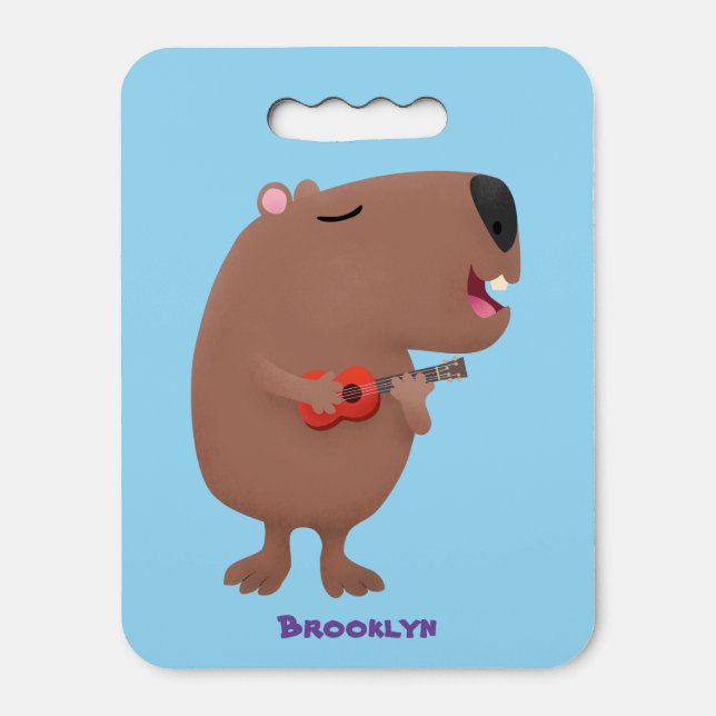 Cute singing capybara ukulele cartoon illustration seat cushion (Front Vertical)