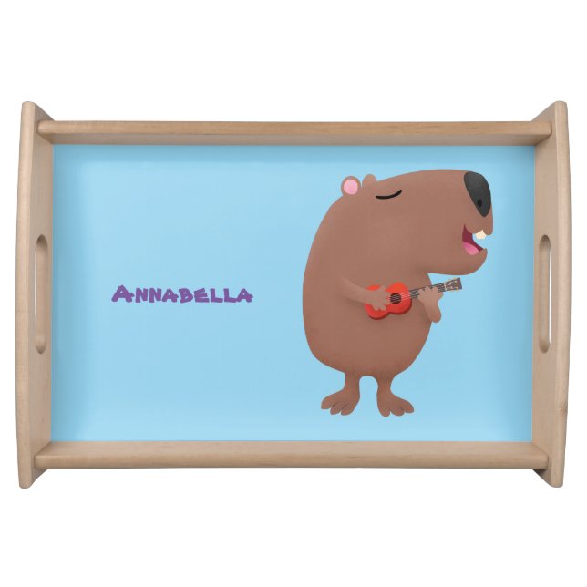 Cute singing capybara ukulele cartoon illustration serving tray (Front)